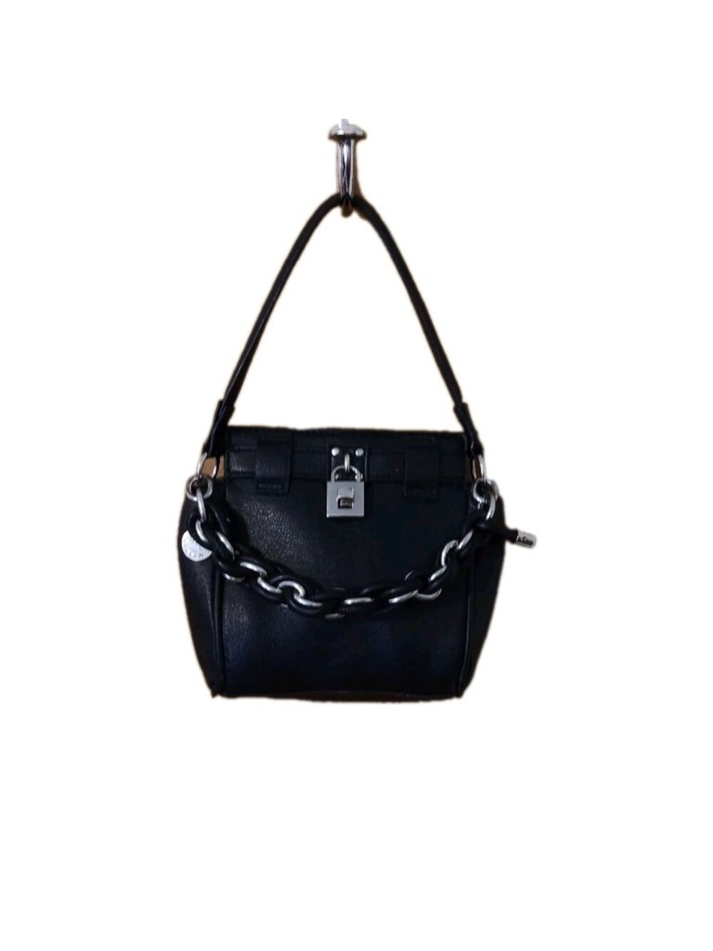 Madden NYC Black Braided Chain Mini Satchel Handbag With Padlock Lock